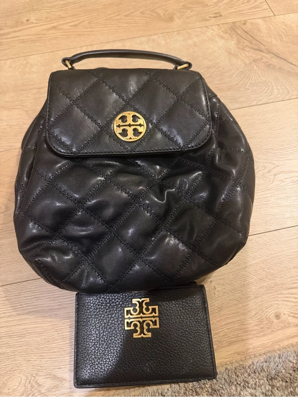 Tory Burch Black Quilted Leather Backpack with Gold-Tone Logo